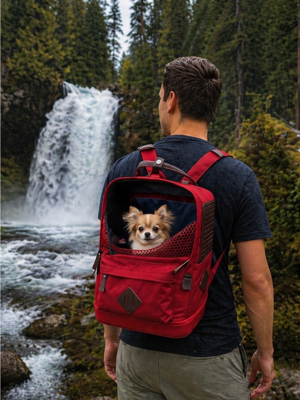 Kurgo Cranberry Red Travel Pet Backpack with Brown Trim